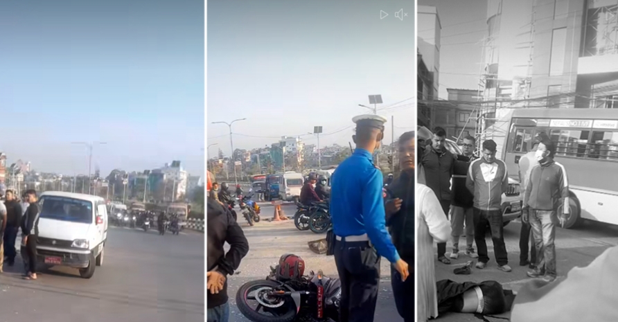 तीनकुनेमा बसले रोकिराखेको भ्यान र मोटरसाइकललाई ठक्कर दिँदा एक युवतीको मृत्यु,३ जना घाइते