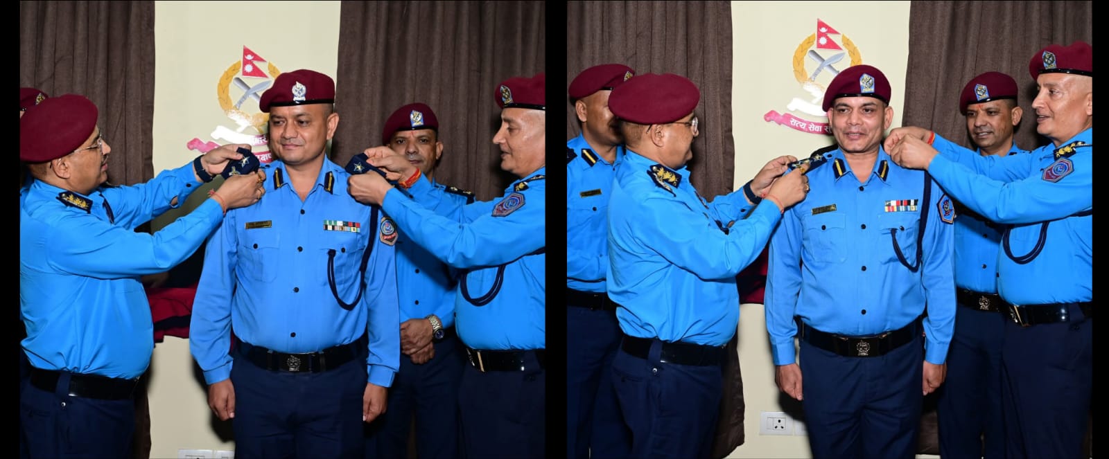 प्रहरी प्रमुख थापाद्वारा एसपी बीरेन्द्र र डीएसपी राजुलाई दर्ज्यानी चिन्ह प्रदान