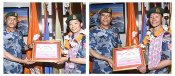 सगरमाथा आरोही असई डिक्की र सहायक हवल्दार अनितालाई सशस्त्र प्रहरी प्रमुखको सम्मान