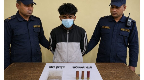 खैरो हेरोइन र सर्टगनको ३ राउण्ड गोलीसहित एक युवक पक्राउ