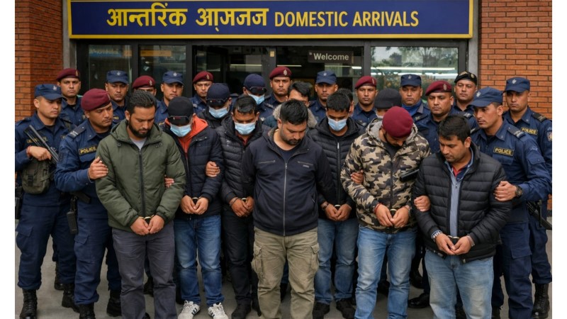 त्रिभुवन विमानस्थलबाट बाँकेका २२ वर्षीय युवकसहित १८ जना प्रहरीको नियन्त्रणमा