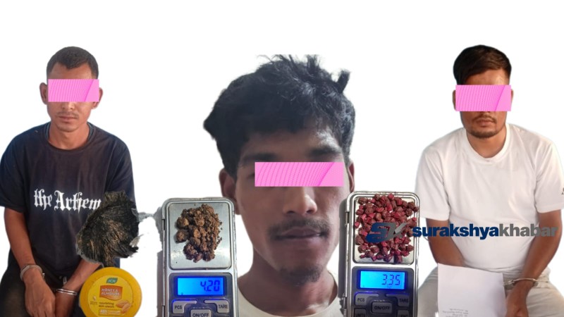 लागुऔषध नियन्त्रण ब्यूरोको कारबाही: बाँकेबाट ठुलो परिमाणमा खैरो हेरोइनसहित ३ जना पक्राउ