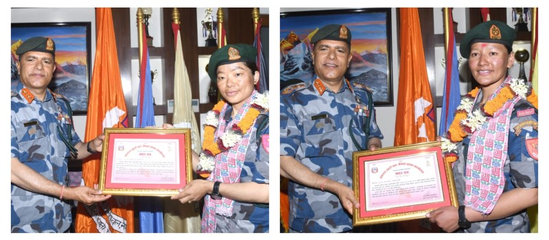 सगरमाथा आरोही असई डिक्की र सहायक हवल्दार अनितालाई सशस्त्र प्रहरी प्रमुखको सम्मान