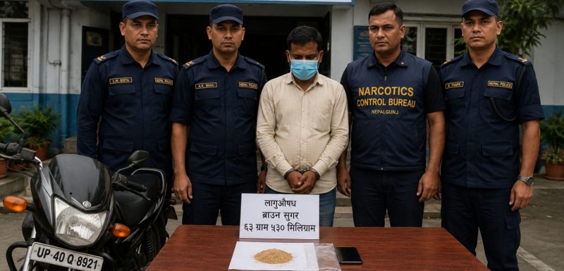 बाँकेको थुकैला गाउँबाट ६३ ग्राम बढी ब्राउन सुगरसहित भारतीय नागरिक पक्राउ