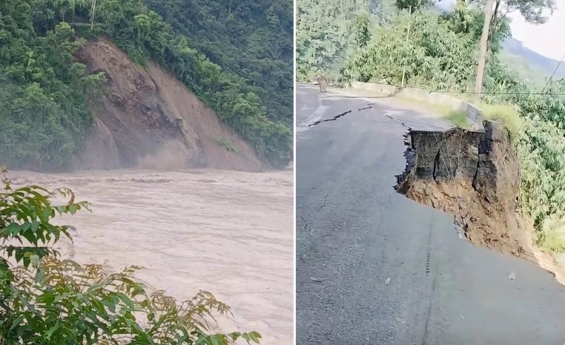 त्रिशूलीको भेलले सडक काटेपछि कृष्णभीरमा पहिरो, बीच बाटोमै रोकिए गाडी
