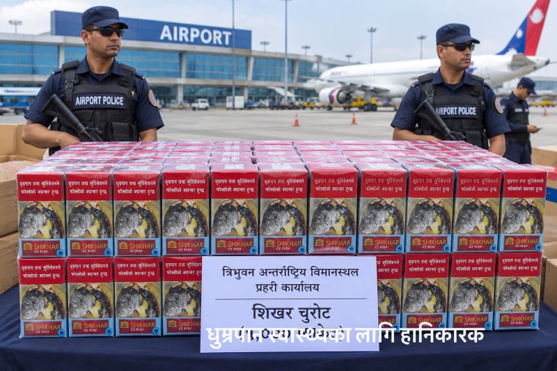 अस्ट्रेलिया पठाउन लागिएको एक हजार प्याकेट चुरोट त्रिभुवन विमानस्थल प्रहरीको नियन्त्रणमा