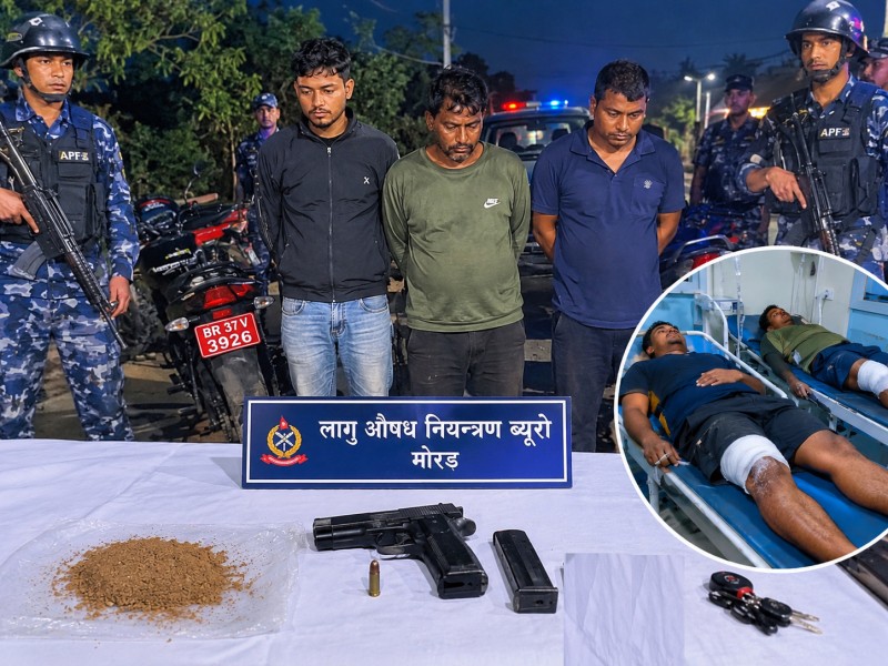 लागुऔषध कारोबारीको समूहसँग प्रहरीको मुठभेड, ८ राउन्ड गोली चल्यो, २ भारतीय घाइते