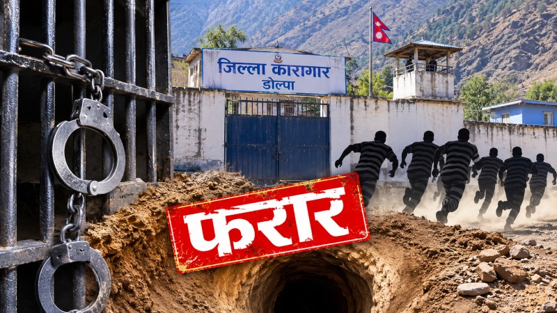 डोल्पा कारागारबाट सुरुङ खनेर ८ कैदी फरार