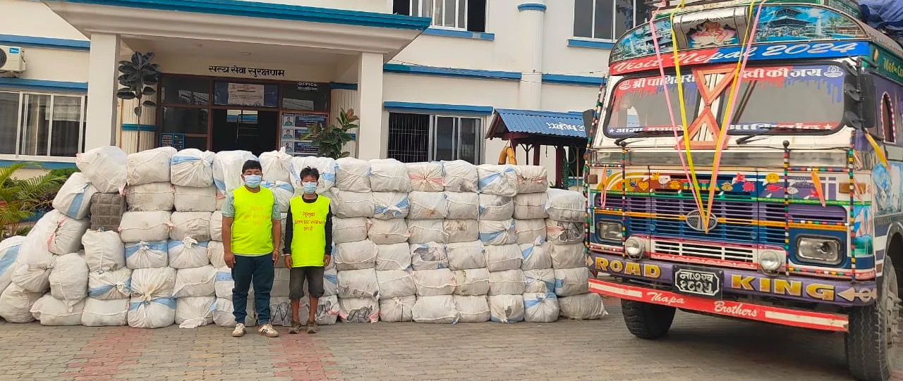 बन्दागोभीले छोपेर लैजाँदै गरेको साढे २ टनभन्दा बढी गाँजा बरामद, ट्रक नियन्त्रणमा, २ पक्राउ 