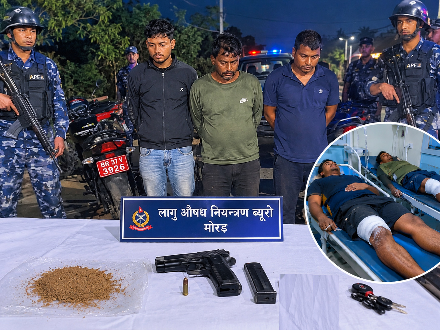 लागुऔषध कारोबारीको समूहसँग प्रहरीको मुठभेड, ८ राउन्ड गोली चल्यो, २ भारतीय घाइते